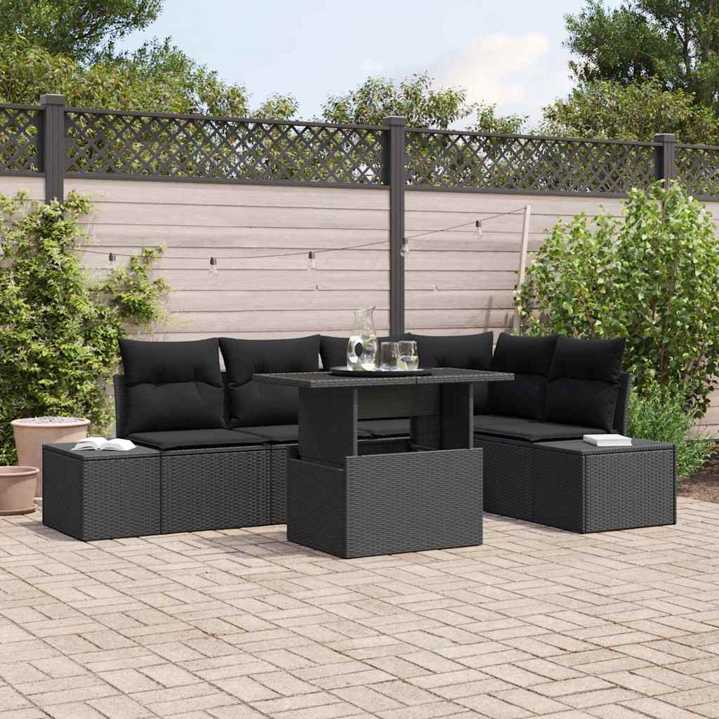 Garten-Sofa-Set mit Speicher 6 pcs Schwarz Poly Rattan
